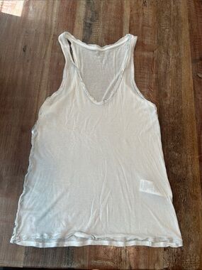 Zadig & Voltaire VTG Hilda Deluxe White Scoop Neck Tank with Silver Foil Trim